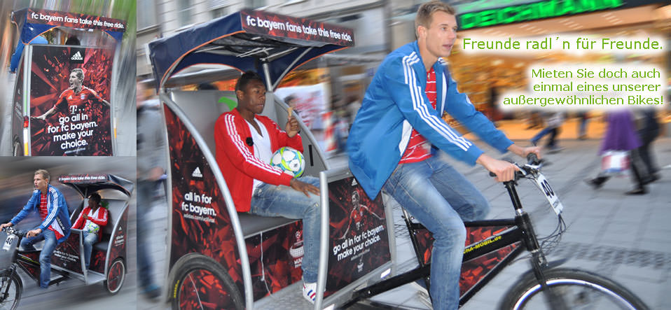 Badstuber chauffiert Alaba im Rikscha-Mobil durch München